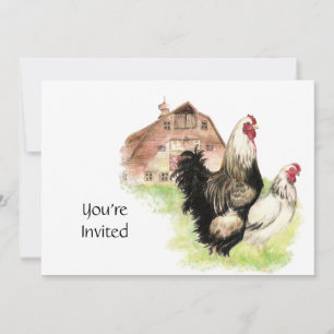 Invitation Poule de campagne & Coq Vintage Barn Cottagecore