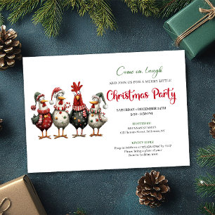 Invitation Poules aquarelles fantaisistes Noël rouge vert 