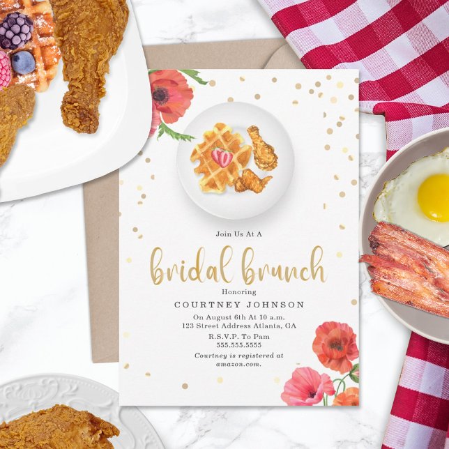 Invitation Poulet et gaufres Fête des mariées Florale Brunch (Créateur téléchargé)