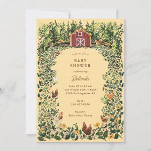 Invitation Poulets à la grange Baby shower agricole de charme
