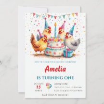 Poulets de fête à l'aquarelle Ferme Anniversaire