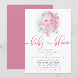 Invitation Poulpe Mignon Bébé Rose En Fleur Baby Shower