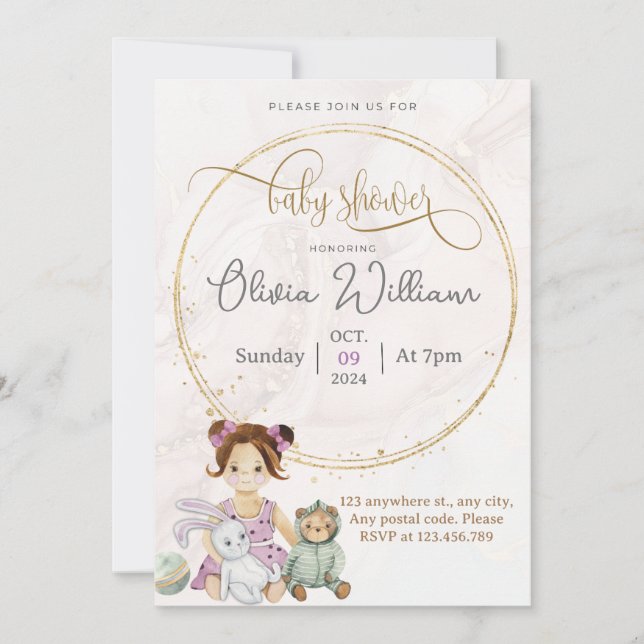 Invitation Poupée bébé et jouets (Devant)