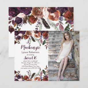 Invitation Poupée d'aubergine rhum Roses Photo Sweet 16