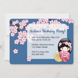 Invitation Poupée Kokeshi Spring - Japan Geisha Birthday Part