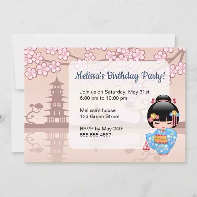 Invitation Poupée Maiko Kokeshi - Soirée d'anniversaire de la (Devant)