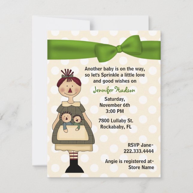 Invitation Poupée raggedy maman bébé saupoudrer douche Invita (Devant)