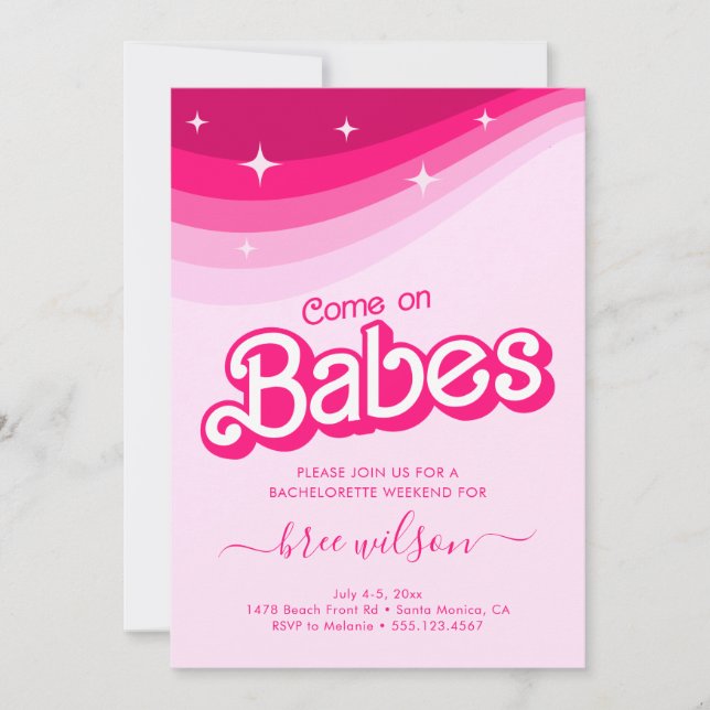 Invitation Poupée rose fantaisie et fabuleuse fête de bachelo (Devant)