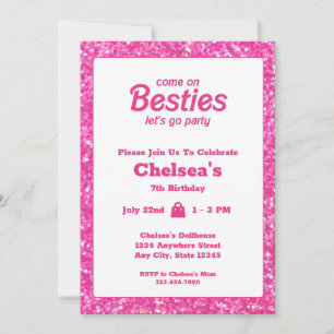 Invitation Poupée rose Parties scintillant thème Anniversaire