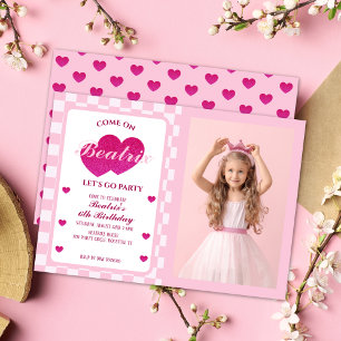 Invitation Poupée rose rétro photo Anniversaire