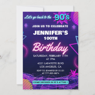 Invitation pour 100e anniversaire thème rétro 90s