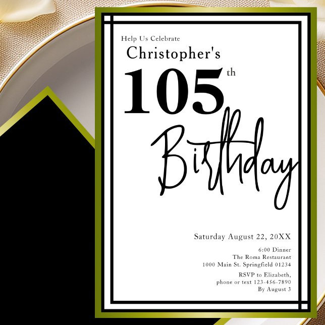 Invitation pour 105e anniversaire Moderne Noir Or (Créateur téléchargé)