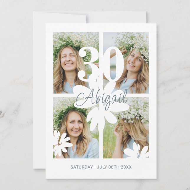 Invitation pour 30 ans avec fleurs modernes et 4 p (Devant)