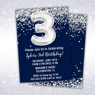 Invitation pour 3ème anniversaire bleu marine arge