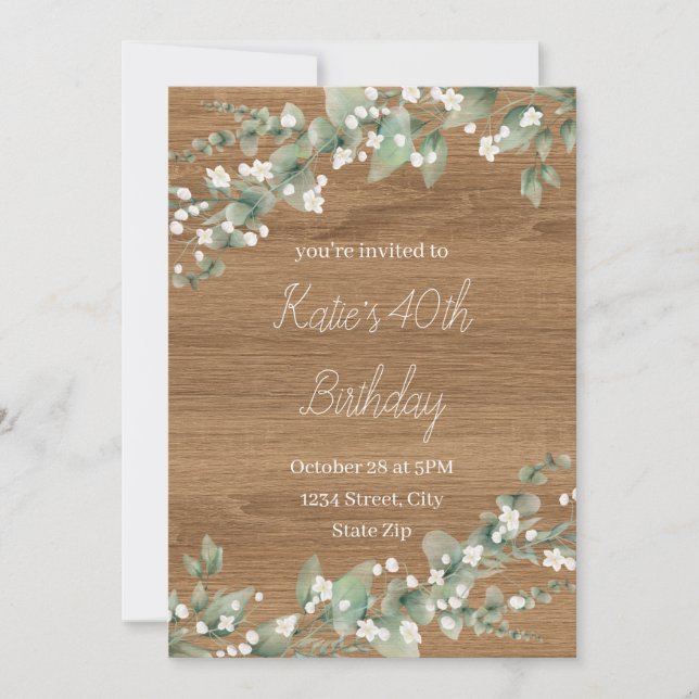 Invitation pour 40 ans – Vert rustique | Quarante (Devant)