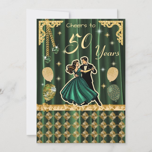 Invitation pour 50e anniversaire en or avec couple (Devant)