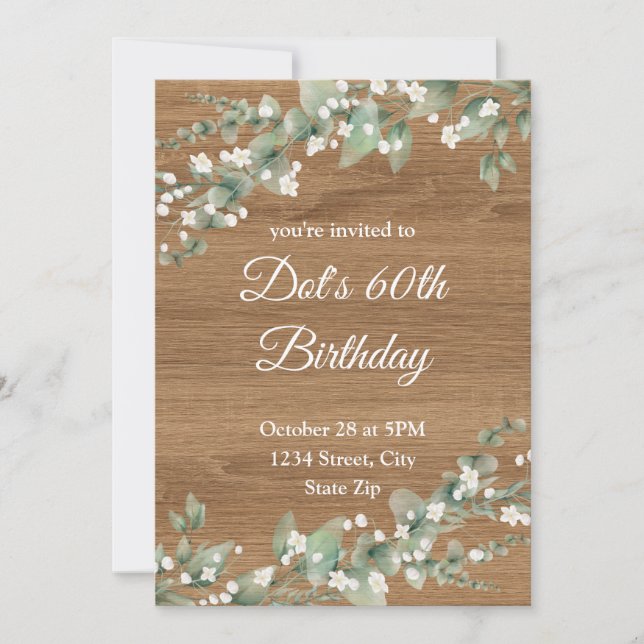 Invitation pour 60 ans – Feuillage rustique | Soix (Devant)