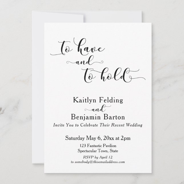Invitation Pour Avoir et Pour Garder Script Réception en Noir (Devant)