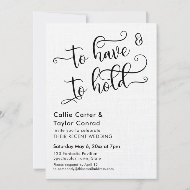 Invitation Pour avoir et pour tenir une typographie de script (Devant)