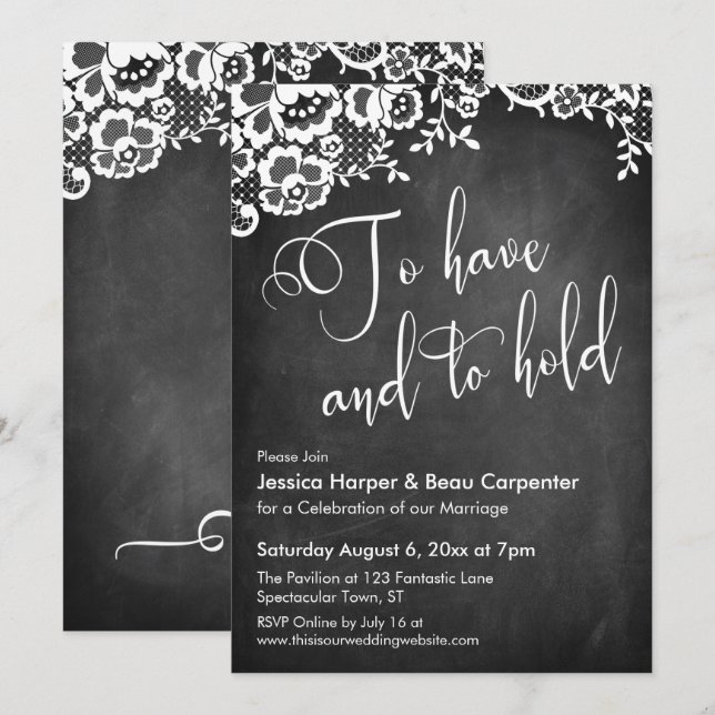 Invitation Pour avoir et tenir la calligraphie Chalkboard & d (Devant / Derrière)