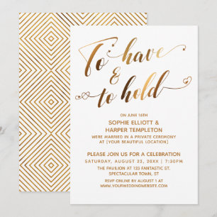 Invitation Pour avoir et tenir un événement post-Mariage Gold