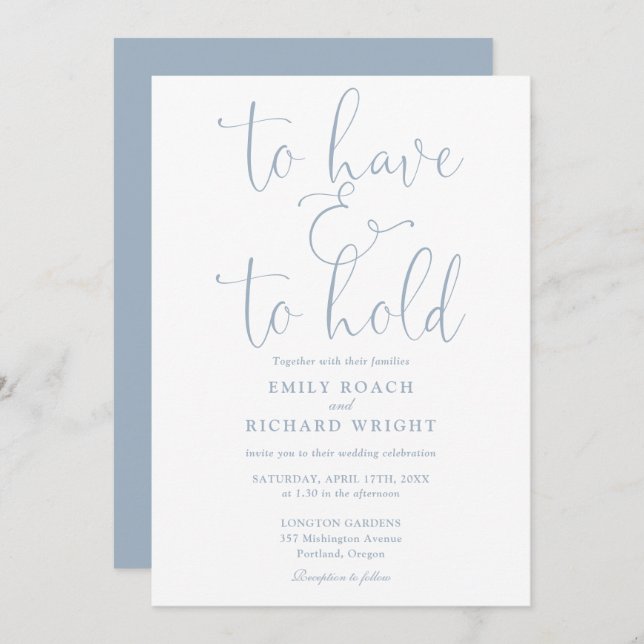 Invitation Pour Avoir Et Tenir Un Script Dusty Mariage Bleu (Devant / Derrière)