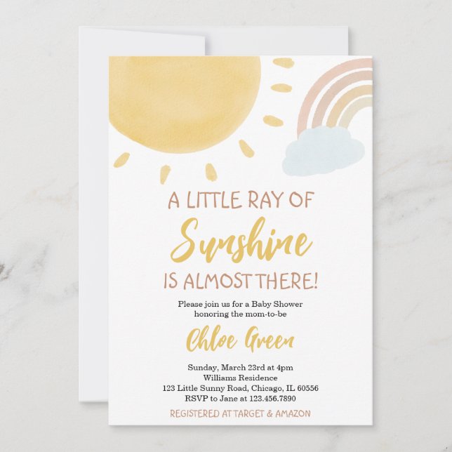 Invitation pour Baby Shower Arc-en-Ciel et Soleil (Devant)