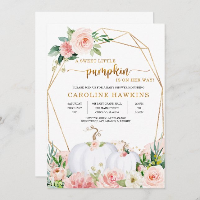 Invitation pour Baby Shower automnal avec citrouil (Devant / Derrière)