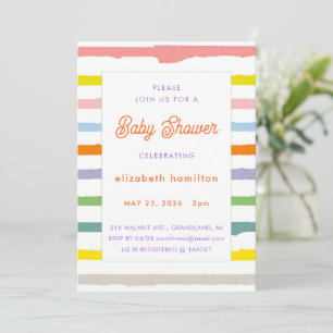 Invitation pour Baby Shower aux rayures colorées
