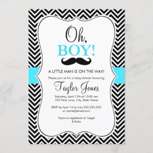 Invitation pour Baby Shower avec Moustache Oh Garç