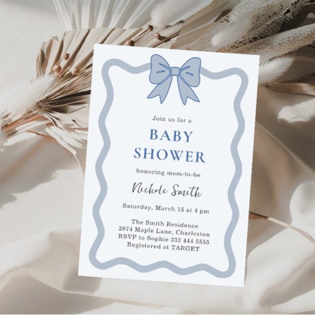 Invitation pour Baby Shower avec un Nœud Ruban Ble (Créateur téléchargé)