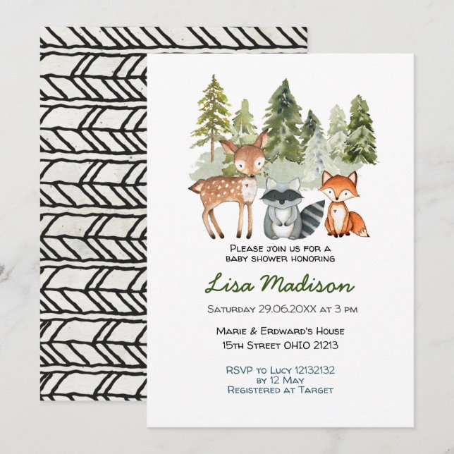 Invitation pour Baby Shower Aventure Garçon en For (Devant / Derrière)