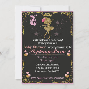 Invitation pour Baby shower Ballerine en or en rou