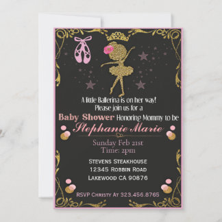 Invitation pour Baby shower Ballerine en or en rou