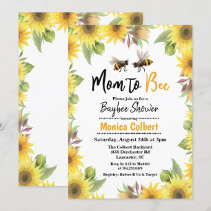 Invitation pour Baby Shower Bébé Abeille Tournesol
