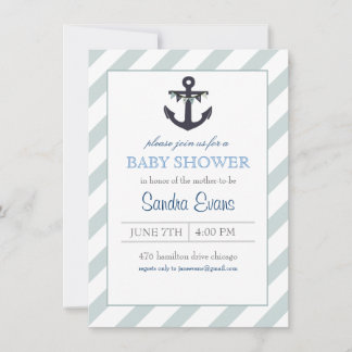 Invitation pour Baby Shower Bleu Ahoy Anchor