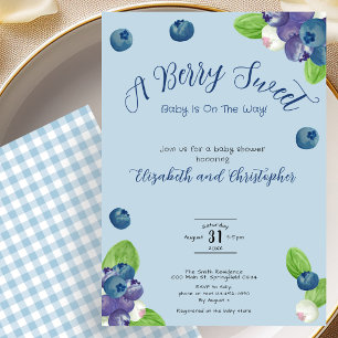 Invitation pour Baby Shower Blue Berry Sweet Boy
