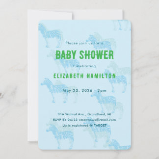 Invitation pour Baby Shower Blue Zebras