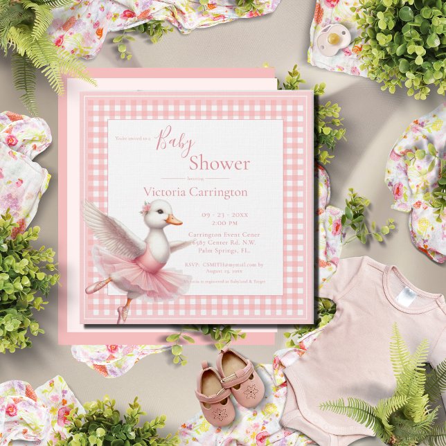 Invitation pour Baby Shower Canard Ballerine Rose (Créateur téléchargé)