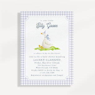 Invitation pour Baby Shower Carreau Bleu Oie Folle