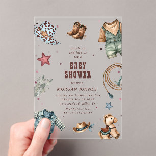 Invitation pour Baby Shower Cowboy Blue Western Ro