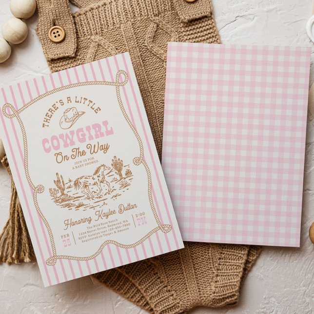 Invitation pour Baby Shower Cowgirl à rayure rose (Créateur téléchargé)
