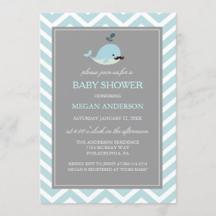 Invitation pour Baby Shower Cute Blue Mustache Wha