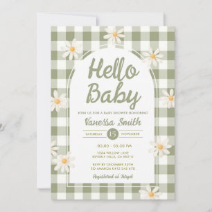 Invitation pour Baby Shower Daisy Gingham Hello