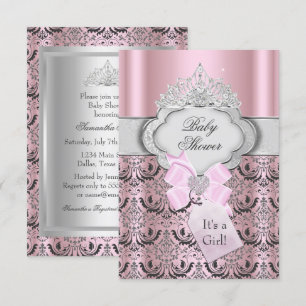 Invitation pour Baby Shower Damask & Tiara Princes