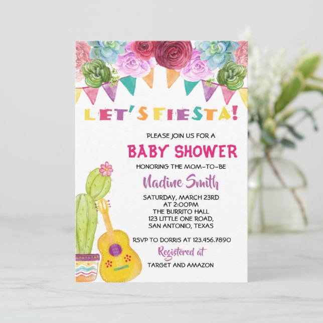 Invitation pour Baby Shower de Fête Bohème Mexicai (Debout devant)