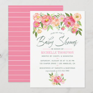 Invitation pour Baby Shower de fleurs de paonies d