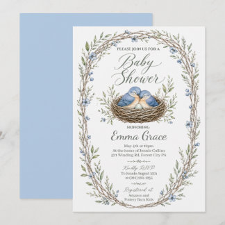 Invitation pour Baby Shower de Mésanges bleues de