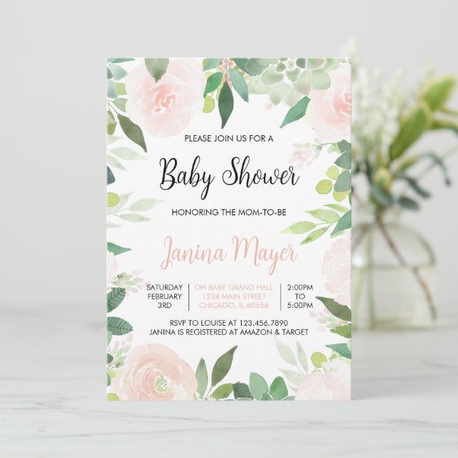 Invitation pour Baby Shower de Succulente Rose (Debout devant)