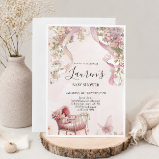 Invitation pour Baby Shower Fille Arc-en-Ciel Rose